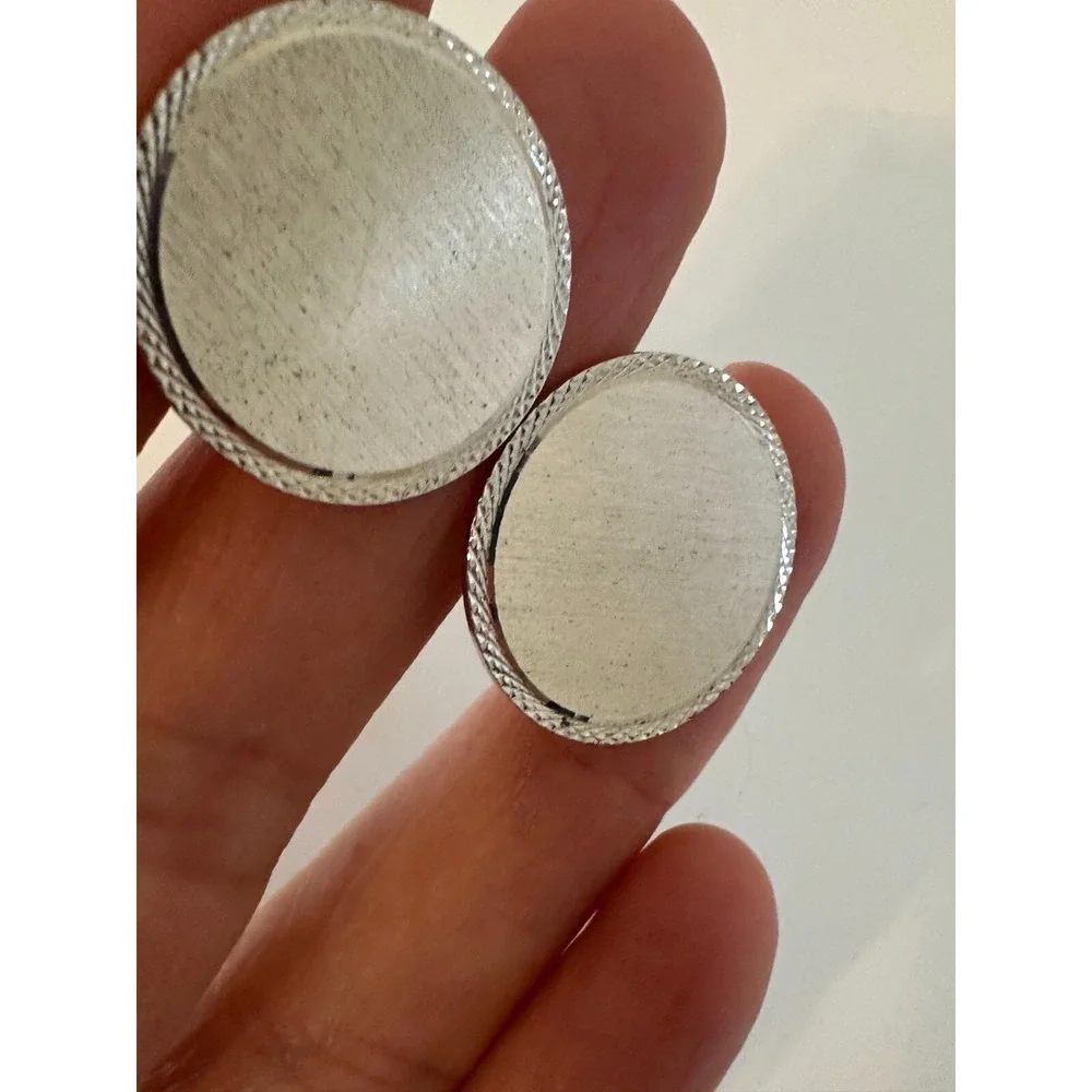 Lamode Sterling Silver Cufflinks Round Etched Edges Signed Circles 925‎